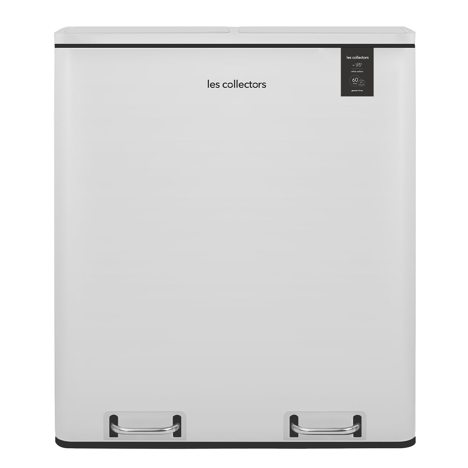 Les Collectors Poubelle de tri à pédale N°918, Acier inoxydable, Double compartiment de 30L, Sac compatible 30L, Tri sélectif, Seaux amovibles, Résistante, Pratique, Fermeture silencieuse, Blanche