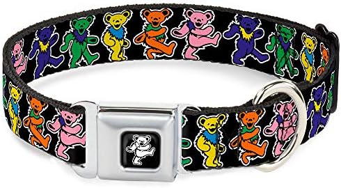 Buckle-Down Seatbelt Buckle Dog Collar - Dancing Bears Black/Multi Color - 1" Wide - Fits 11-17" Neck - Medium