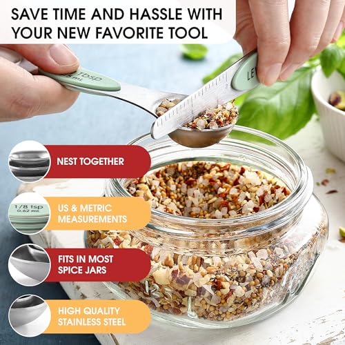 Image of Spring Chef Stainless Steel Magnetic Measuring Spoons Set of 8, Pistachio