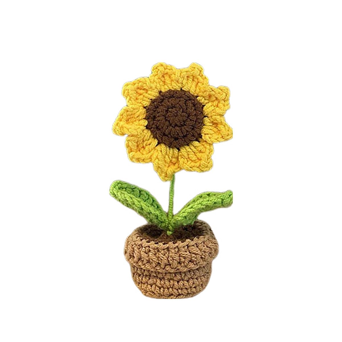 GoodernFinished Crochet Flower, Mini Crochet Flower Potted Plant Handmade Crochet Tulip Flowers Hand Woven Flowers Knitted Flower,Finished Knitted Tulip Sunflower Rose Flower for Home Decoration-A