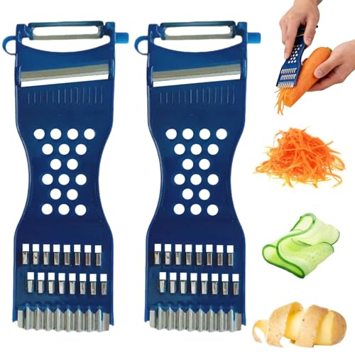 CHAOTEMAI 2 Piezas 6 en 1 Peluquero de Verduras, Hoja de Sierra de Acero Inoxidable, Se Utiliza para Rebanar, Rallar, Cortar en Tiras y Picar, Apto para Patatas, Zanahorias, Lechuga