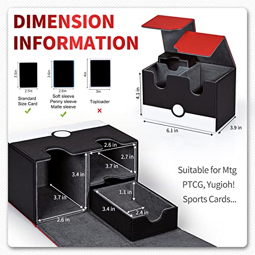 Zlca Card Deck Box For Ptcg Cards, 150+ Double Sleeved Cards Storage Box With Dice Tray, Pu Leather Strong Magnet Collectible Card Case Fits For Mtg Tcg Ccg (P-Red&White) #TOP1