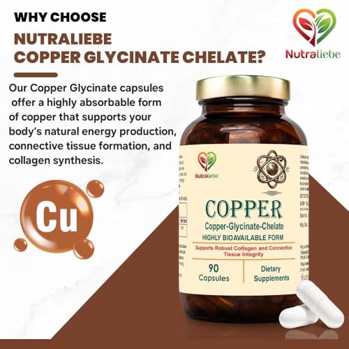 Image of Copper Glycinate Chelate - High Bioavailability, Supports Collagen Formation and Connective Tissue Health, 90 Capsules