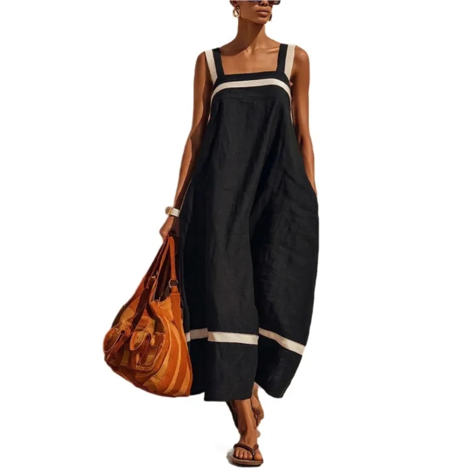 Vestido de Playa Verano con Tirantes Sueltos for Mujer, Falda Larga Lino Liso, Vestidos Simples Informales Moda