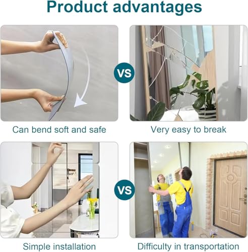 Image of Shatterproof Acrylic Mirror Tiles, 4 Pack 14 x 12 Inch Self Adhesive Full Body Wall Mirror for Bedroom, Home, Gym, Bathroom and Living Room, Unbreakable