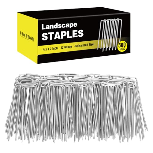 HongWay 500 Pack 4 Inch Landscape Staples Garden Staples 12 Gauge Galvanized Ground Stakes Lawn Yard Staples SOD U-Shaped Pins for Gardening Irrigation Tubing Landscaping Fabric