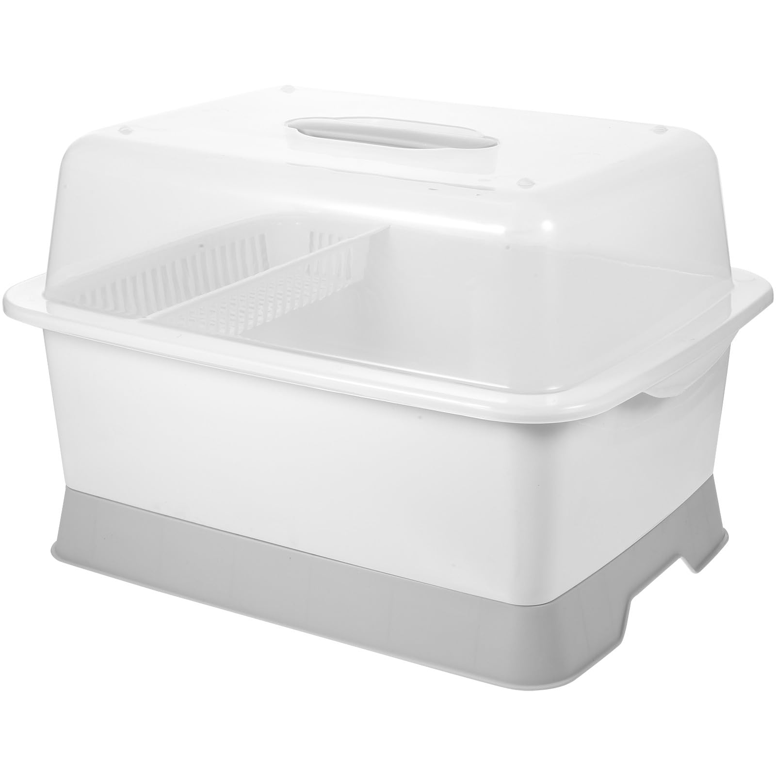Escurridor de platos de plástico mediano con tapa, soporte para cubiertos para utensilios de cocina, ideal para fregadero y encimera, accesorio de cocina que ahorra espacio
