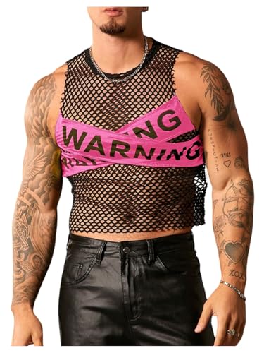 Milumia Men's Letter Print Criss Cross Hollow Out Tank Top Party Rave Clubwear