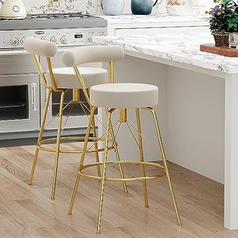 Awonde Velvet Upholstered Swivel Bar Stools Set of 2 Gold Metal Barstools 24 inch Kitchen Counter Height Bar Stools with Back Ivory Cover
