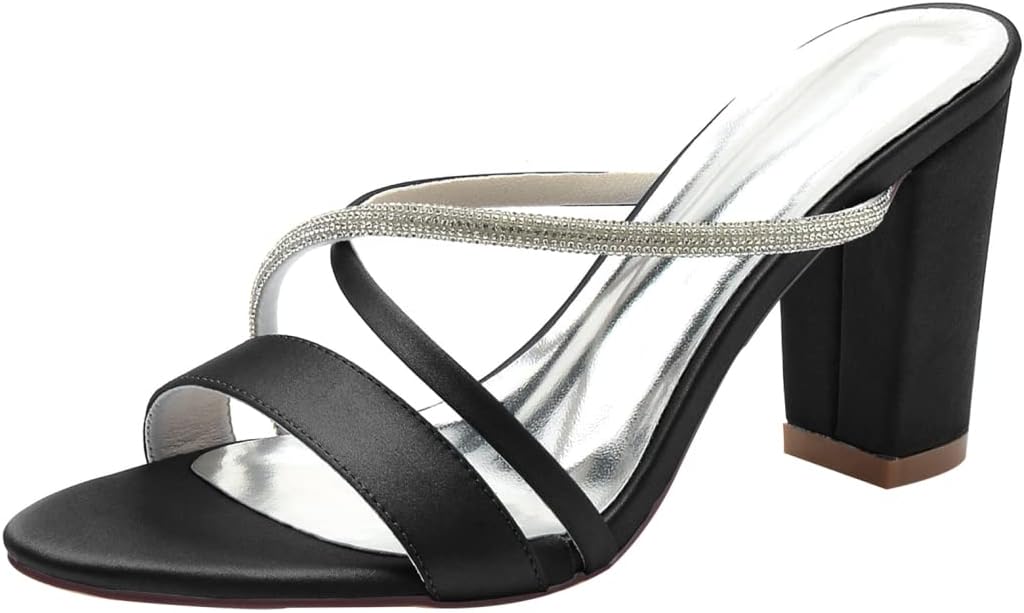 8.5Cm女性のぞき見つま先ブロックかかと先のとがったつま先のスリップの結婚式の靴キラキララインストーンイブニングパーティードレスパ