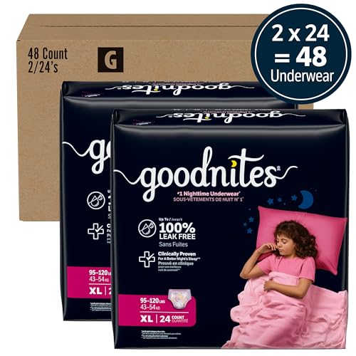 Image of GoodNites Girls Nighttime Underwear, Size Extra Large, 48 Ct, 2 Packs of 24