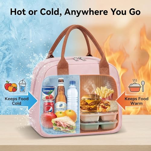 Image of SaleOn 7.5 LTR Thermal Insulated Lunch Bag for Women & Girls | Stylish Tiffin Bag | Big Size Food Carrier Tote for Office, College, School | Pink Travel Lunch Box Pouch with Handle (Pink)