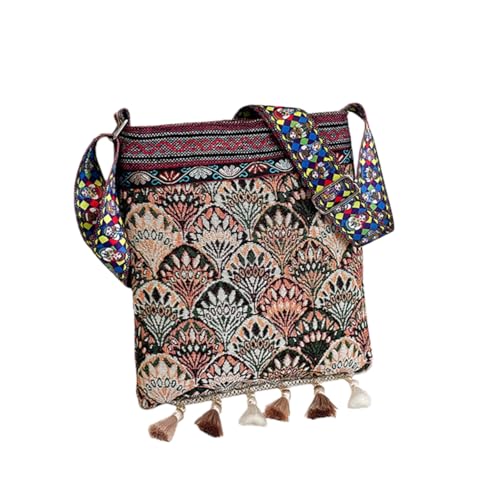 Moguxb Bolso Bandolera para Mujer con Borlas Verde Bolso Cruzados Bolso Bandolera Étnico Boho Bolso de Hombro de Lona Vintage para Mujer (Verde)