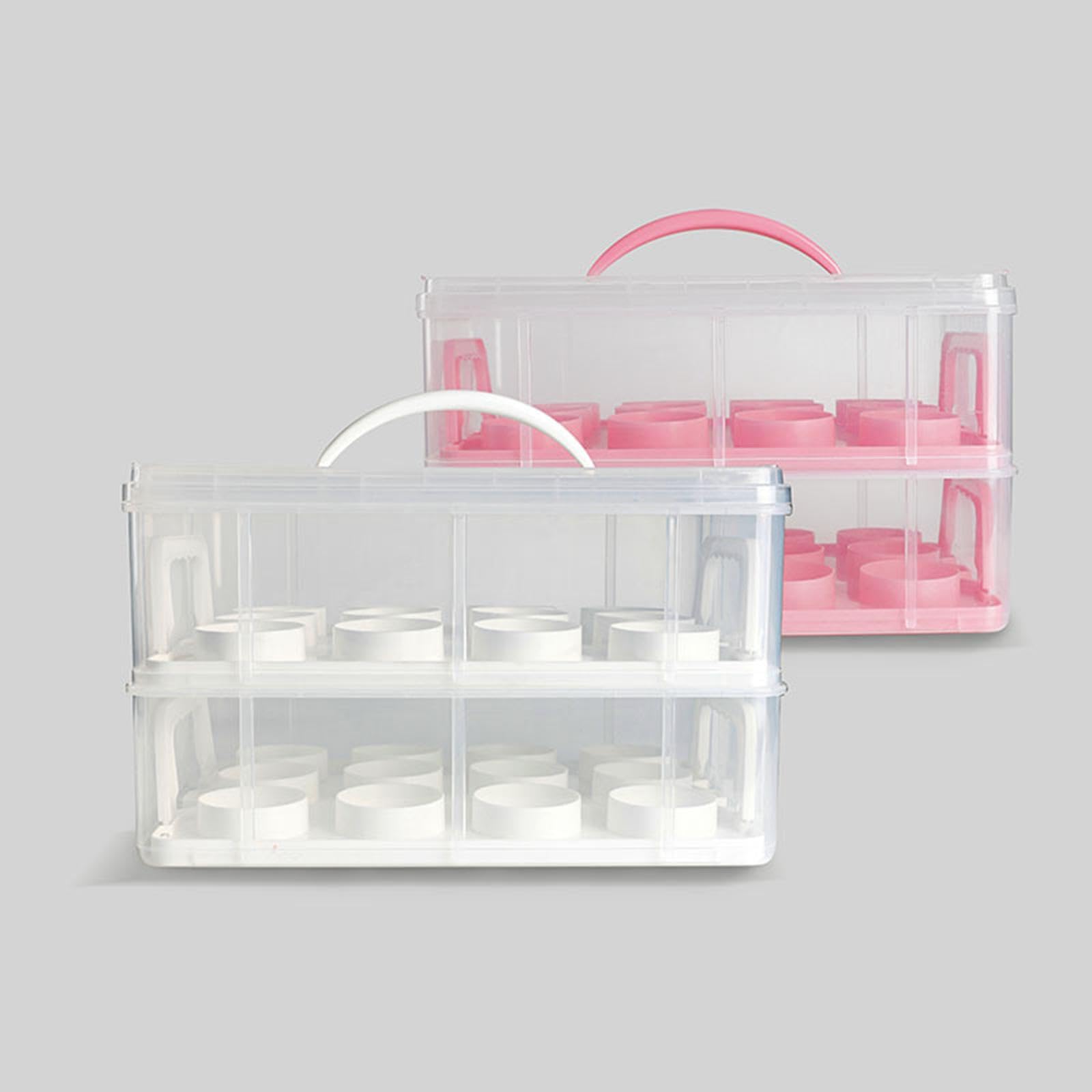 KESOTO Caja portatartas y Recipiente para con 24 Compartimentos, Resistente, de Doble Capa, con asa, Ideal para Pasteles de cumpleaños y repostería en, Blanco