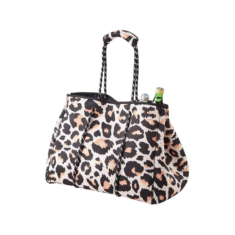 Mengsiy Mengsiy Bolsos de Playa extragrandes for Mujer con Cremallera Impermeable Estampado de Leopardo Tela de Neopreno Bolso Grande de Playa for Hombre