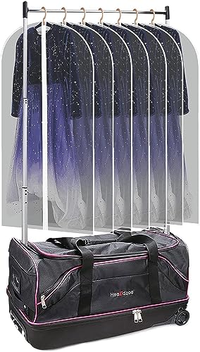 Dance Bag With Garment Rack,Dance Costumes Rolling Garment Bags For Travel,Garment Duffle Bag For Dance Competition, Wheeled Drop-Bottom Upright Luggage Closet Suitcase (28inch-Pink-L)