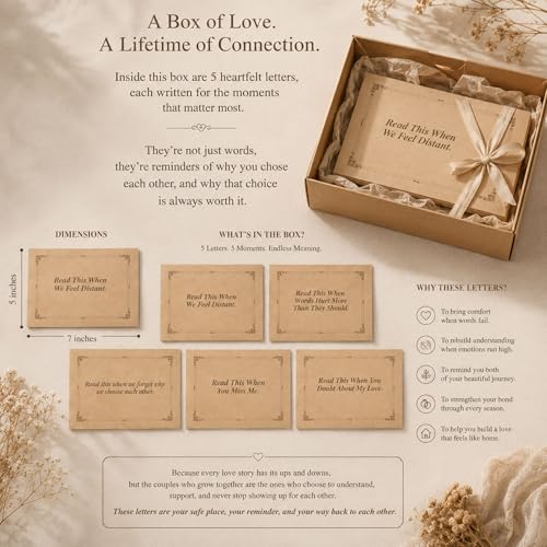 Image of Celebrations Romantic Love Letter Box for Couples, inchRead This When inch 5 Emotional Letters Gift Set for Anniversary, Wedding, Long Distance Relationship, Boyfriend & Girlfriend - Brown Pack Of 5