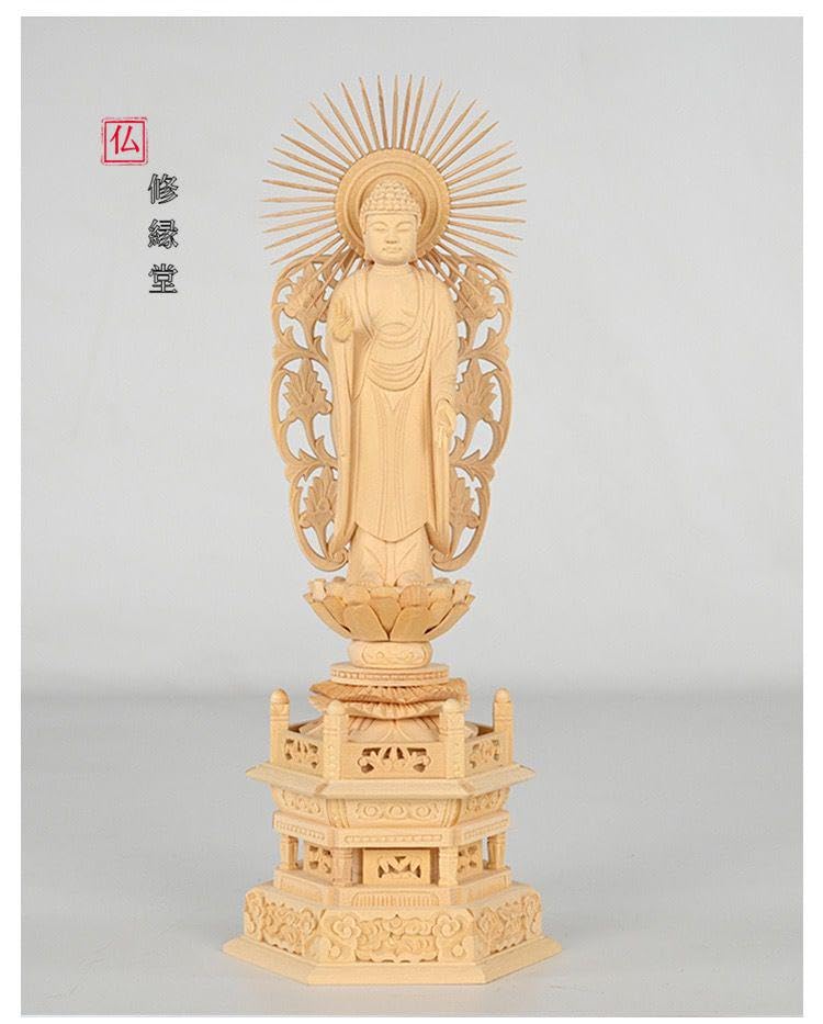 Amazon｜修縁堂手彫り 仏像 阿弥陀如来立像 阿弥陀 木彫り 仏教工芸品 