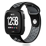 Hagibis Compatible Fitbit Versa Bands Sport Silicone Replacement Breathable Strap Bands New Fitbit Versa Smart Fitness Watch (Black&Gray)