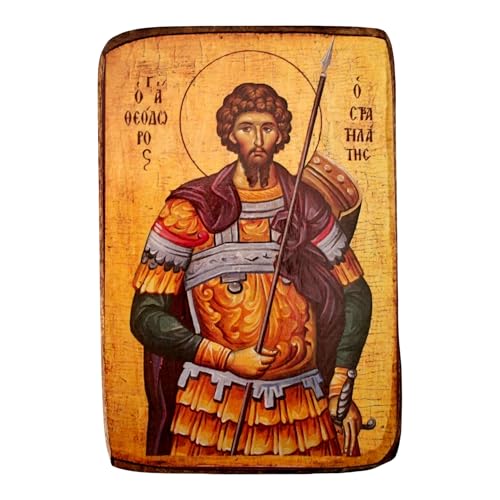 Ręcznie wykonana grecka prawosławna ikona świętego Teodorosa - drewniana bizantyjska ikona religijna - 9 x 7 cm - ręcznie wykonana chrześcijańska sztuka ścienna - tradycyjny grecki prezent dewocyjny