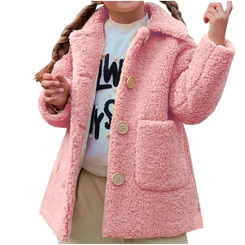 Girls Sherpa Jacket Fuzzy Fleece Warm Winter Coats Kids Lapel Button Down Sweater Outwear with Pockets 2-9 Years