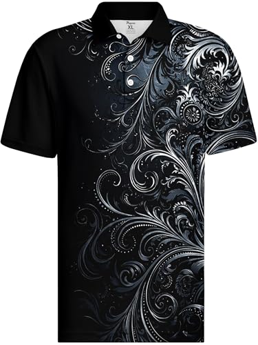Image of PAGYMO Funny Golf Shirts for Men Crazy Printed Pattern Novelty Moisture Wicking Performance Mens Polo Shirt