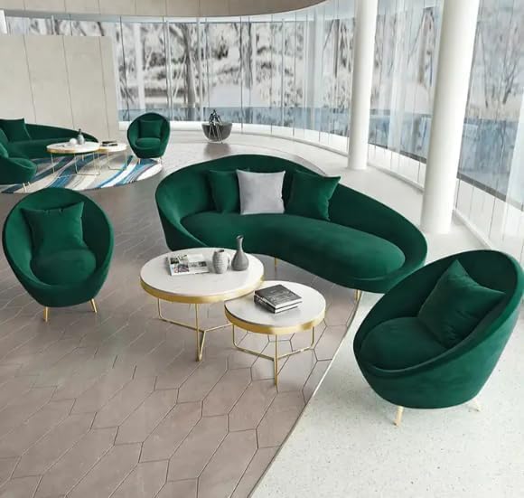 Royal Wood Furnishings/Modern Velvet Sofa Set, Curved Back 3 Seater 1+1 Sofa for Seatings 5-6, in Gold Metal Legs for Living Room, Bedroom, Hallways (Green)-image-12