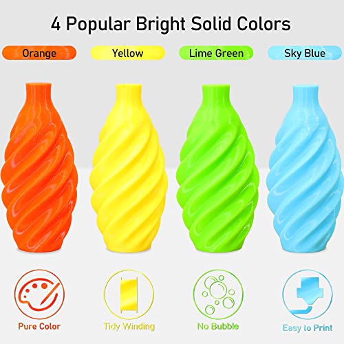 Image of 1.75mm 3D PLA Filament 4 in 1 Bundle: Yellow, Orange, Lime Green, Sky Blue, 4 Bright Colors Packed, Each Spool 250g, 4 Spools Packed, Total 1Kg 3D Printing Material by MIKA3D