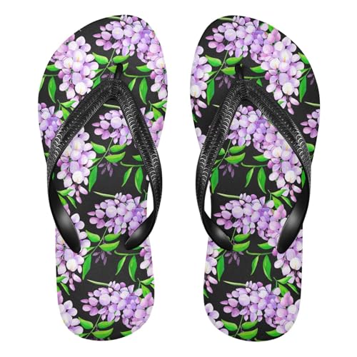 Purple Leaf Flowers Flip Flops for Beach Thong Sandals Anti-slip Lightweight Shower Shoes for Summer Swim Travel
