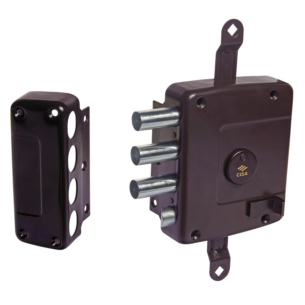 CISA 157167622 - Cerradura de aplicar con doble mapa para puertas de hierro y madera, frontal de acero niquelado, sin barras, botón externo, entrada 64, mano izquierda