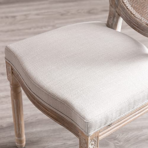 Guyou Farmhouse Dining Chairs Set Of 6, Upholstered Dining Room Chairs With Round Rattan Back French Country Accent Chair Side Chairs With Distressed Wood Frame For Kitchen Living Room (Beige) #TOP5