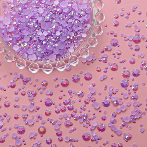 Image of 16000Pcs Flatback Purple Jelly Resin Rhinestones for Crafting Tumblers | Mixed Sizes Puple Gems Bedazzling Crystal with Pickup Tool for DIY Crafts Clothing Makeup Mugs Shoes Fabric Nail Art Book