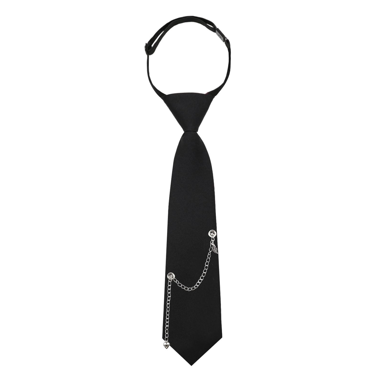 LHXzizizi Black Ties For Women Men, Punk Metal Chain Adjustable Pre-Tied Necktie for Uniform School Wedding Party Birthday