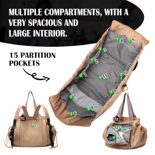 Image of Multifunctional Travel Organizer Bag for Ladies | Multiway Tote Bag with Adjustable Straps,15 Storage Pockets,Back Luggage Sleeve,Unisex Bag For Gym,Overnight,Weekend Travel