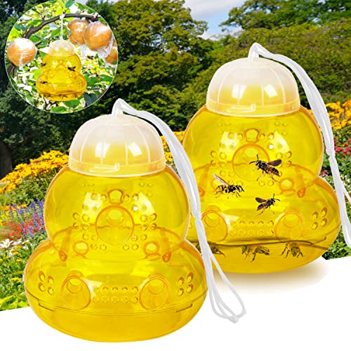 2 Pack Wasp Traps Outdoor Hanging,Yellow Jacket Killer, Carpenter Bee Traps For Outside, Plastic Bee Catcher Hornet Trap, Insect Killer, Yellow #TOP5