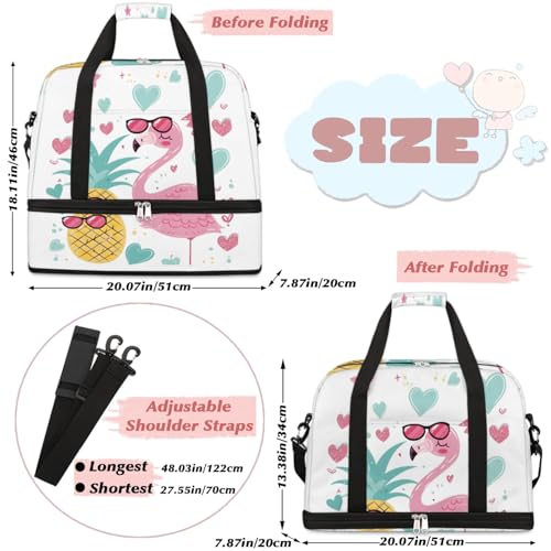 Travel Duffel Bags Pineapple Flamingo Foldable Weekender Bags for Women with Shoes Compartment Waterproof & Tear Resistant Carry on Overnight Luggage Duffel Bag Shoulder Sports Tote Bag2