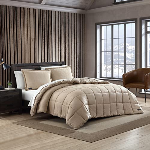 Image of Eddie Bauer - Queen Comforter Set, Microsuede Bedding with Soft Sherpa Reverse, 3 Piece Bed Set with Matching Pillowcases (Sherwood Brown)