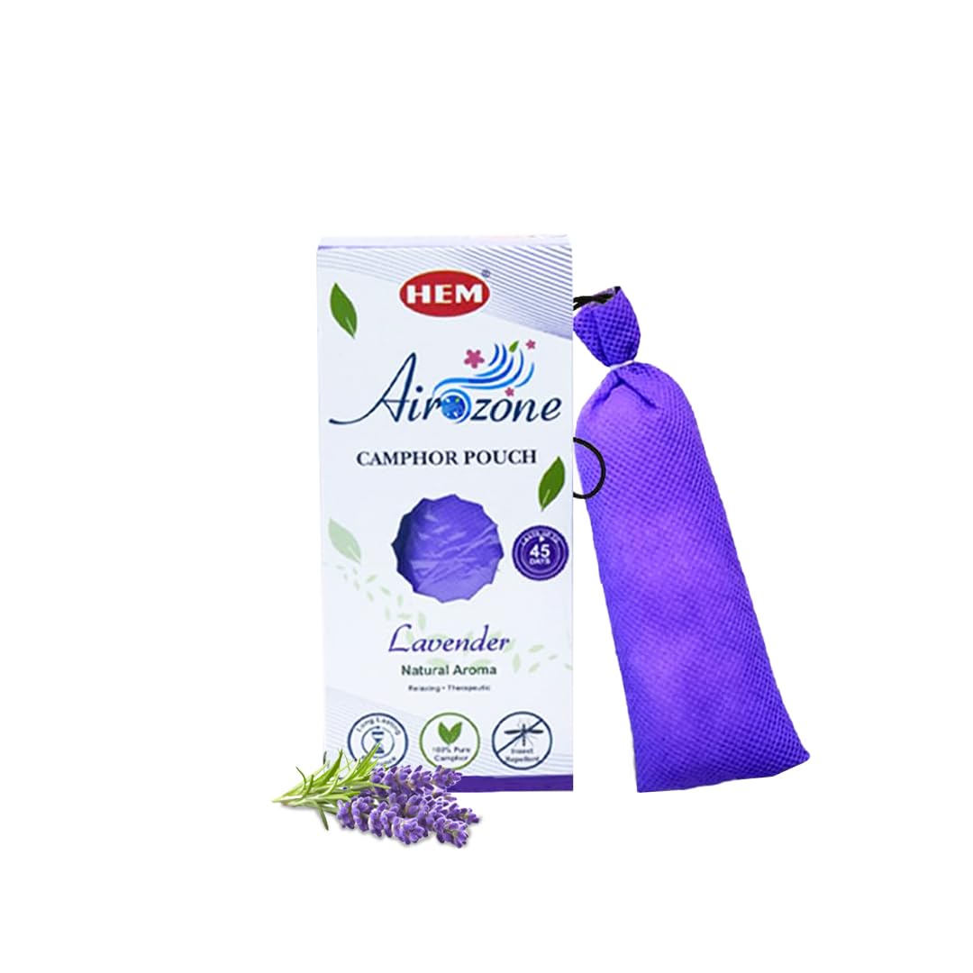 HEM Airozone Lavender Camphor Pouch | Air Freshener for Car, Wardrobe, Drawers, Kitchen & Travel Bags | Floral Aroma for Purification & Insect Repellent | Pack of 1-60g Each-image-46