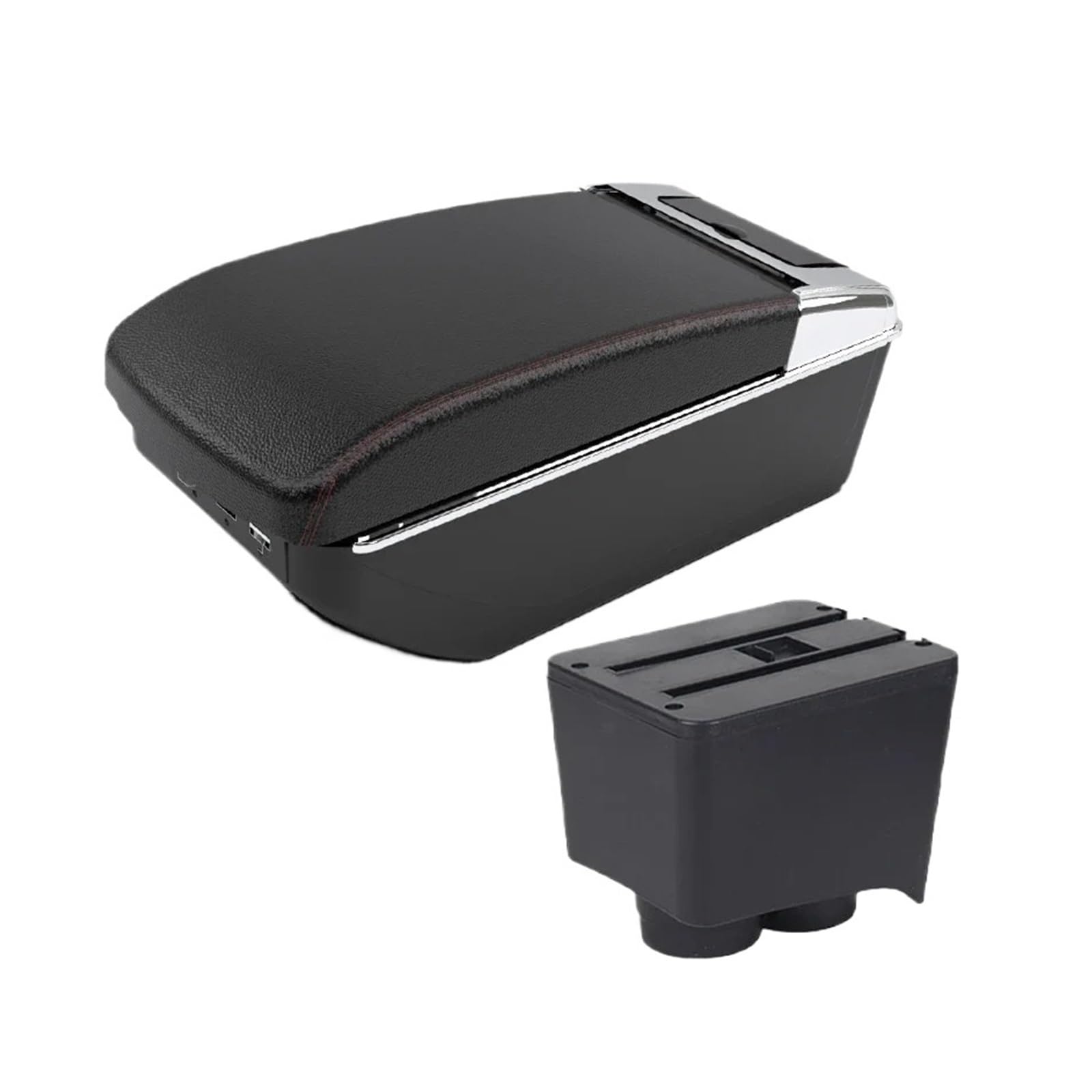 Ggwqoops Car Armrests For VW For Polo For For 9N 3 Armrest Car Box Retrofit Parts Storage Interior Accessories USB Armrest Box(A1 Black red 7 USB)