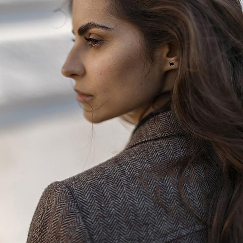 JiangXin Pricess cut Black Onyx 925 Sterling Silver Stud Earring 18K Gold Plated Square Solitaire Gemstone Jewelry2