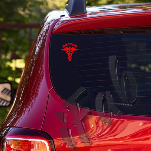 Image of Doctor Stickers for Car - Doctor Logo Reflector Decal Sticker for Cars, Waterproof Stickers, Size 10 x 9.5cm (Pack of 2) (Red)