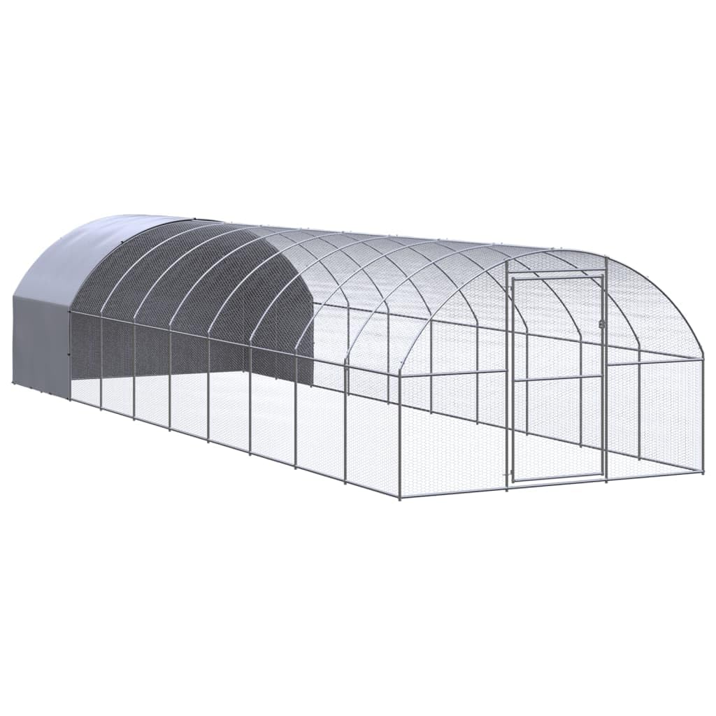 Gallinero de 3 x 10 x 2 m – Gran recinto exterior de acero galvanizado para aves de corral, gallinas y animales pequeños con toldo de polietileno, jaula de rueda libre resistente con malla de