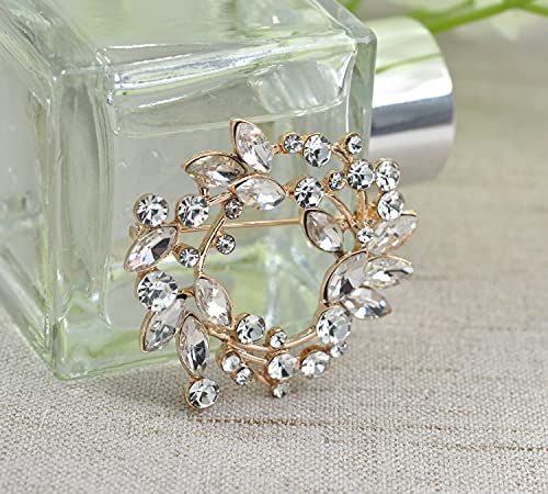 Image of Gyn&Joy Clear Crystal Rhinestone Floral Wreath Pin Brooch BZ005