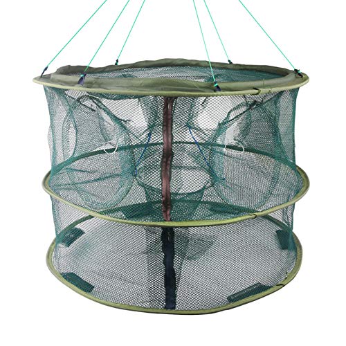 mouhike Folded Fishing Net Portable Fish Shrimp Minnow Crawfish Crab Baits Cast Mesh Trap Collapsible Zipper Cast Dip Cage Automatic Fish Basket Fishing Kit with Storage Bag Nylon Rope (8 Holes)