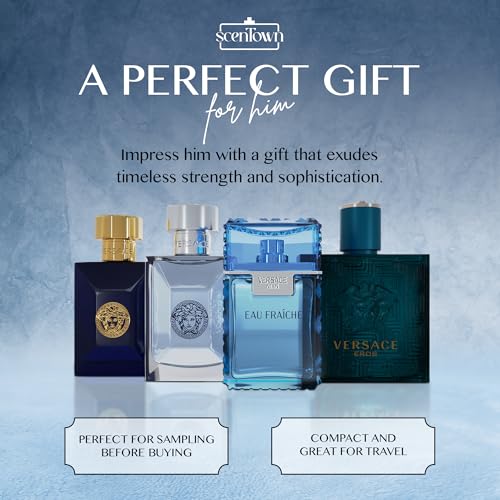 Scentown Versace Miniature Variety Bundle Of 4 Small Versace Perfume For Men Bottles. Designer Mens Cologne Gift Set Includes Versace Eros thumb #8