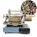 MXLPAS Tostador De Café, MáQuina Tostadora De Café con Quemador De Gas, Capacidad De 400g, Vidrio Transparente/VisualizacióN, para CafeteríA Casera