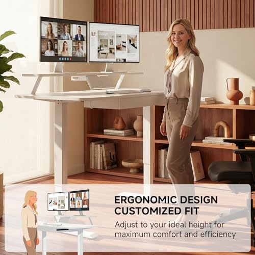 Image of COMHOMA Electric Standing Desk with Drawers, 48 x 24'' Sit Stand up Desk with Monitor Stand, Laptop Stand, Height Adjustable Ergonomic Home Office Computer Desk with Memory Preset Controller