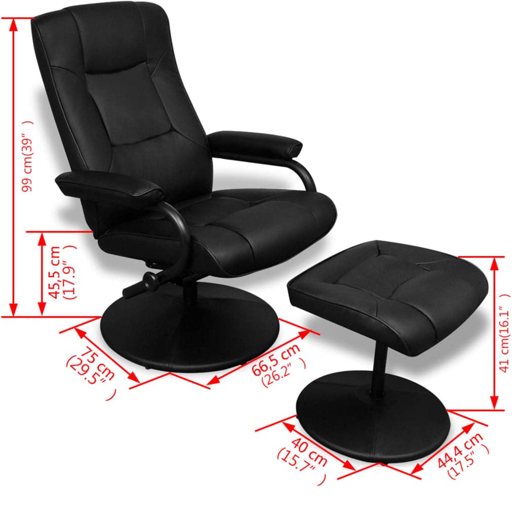 Polstersessel Relaxsessel Verstellbare Rückenlehne TV-Sessel mit Fußhocker Schwarz Kunstleder,Ideal für die kommerzielle und Private Nutzung 66.5 x 110 x 85 cm (L x B x H)
