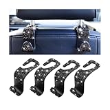 Mandark 4PCS Bling Car Seat Headrest Hooks, Crystal Rhinestone Vehicle Seat Back Hanger for Grocery Purses Handbags, Diamond Auto Seatback Storage Organizer Hanger, Universal for Most Cars (Black)