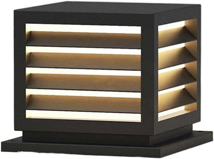 Modern Fashionable Pillar Lights Black Square Stainless Steel Post Light Fixtures Minimalist Exterior Landscape Lighting Unique Column Light for Top Wall Fence Driveway Garden Patio Path